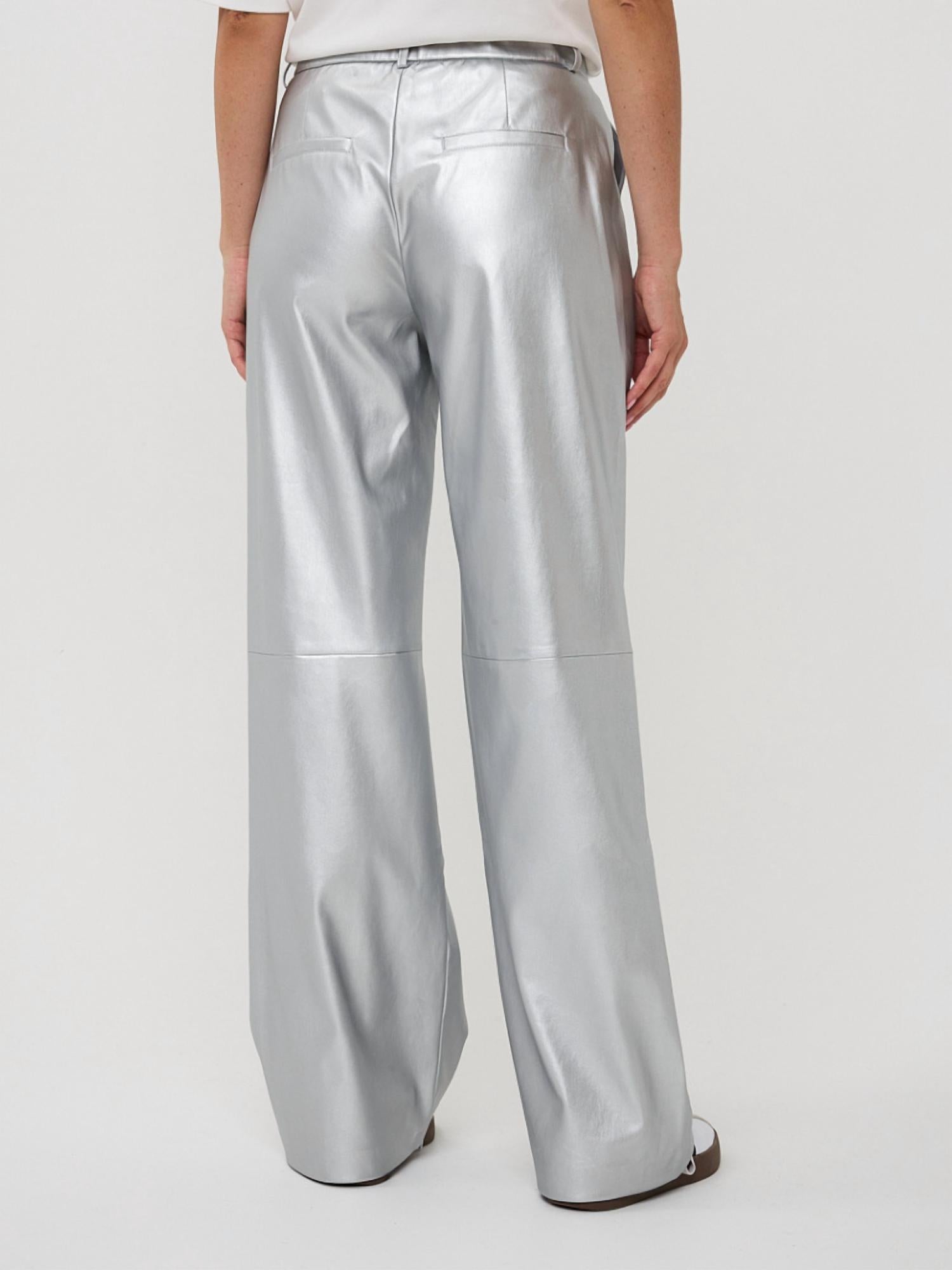 ESQUALO Trouser Wide Leg Vegan Leather Pant in silver - women's pants - detail view