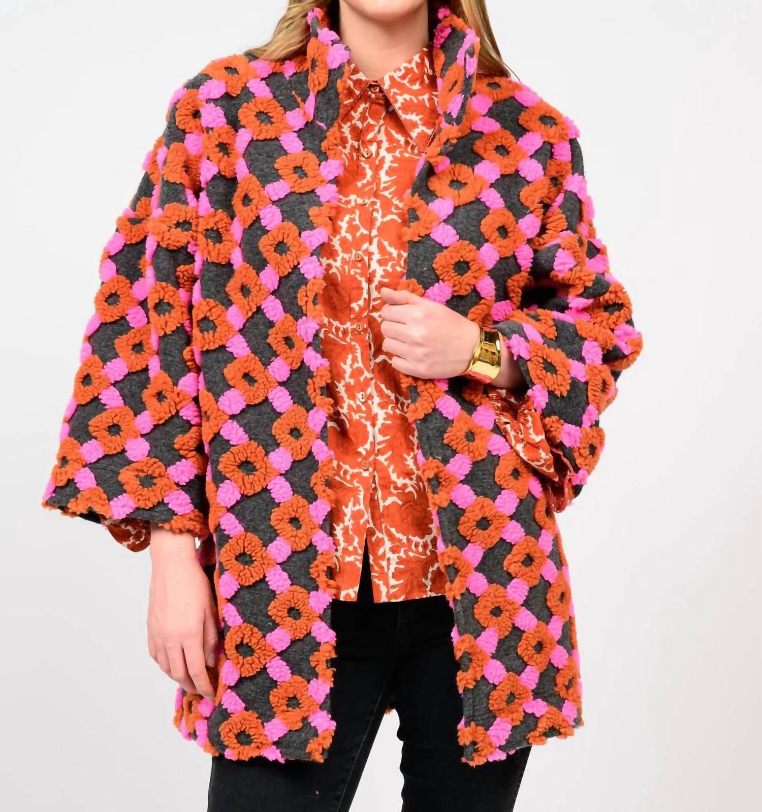 Ivy Jane Puff Pattern Jacket in charcoal pink - women's jacket