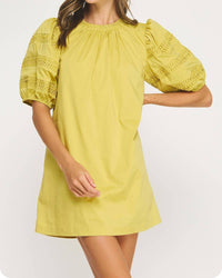 Strut & Bolt - Reverse Pintuck Puff Sleeve Mini Dress