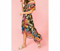 Flying Tomato - Tropical Off Shoulder Hi-lo Midi Dress