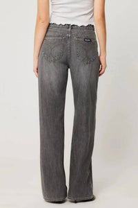 ROLLA'S Kate Mid Rise Baggy Jeans in black stone - women's jeans - detail view