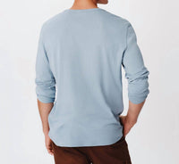 ATM Classic Jersey Long Sleeve Henley Top in hazy blue - men's long sleeve top - detail view
