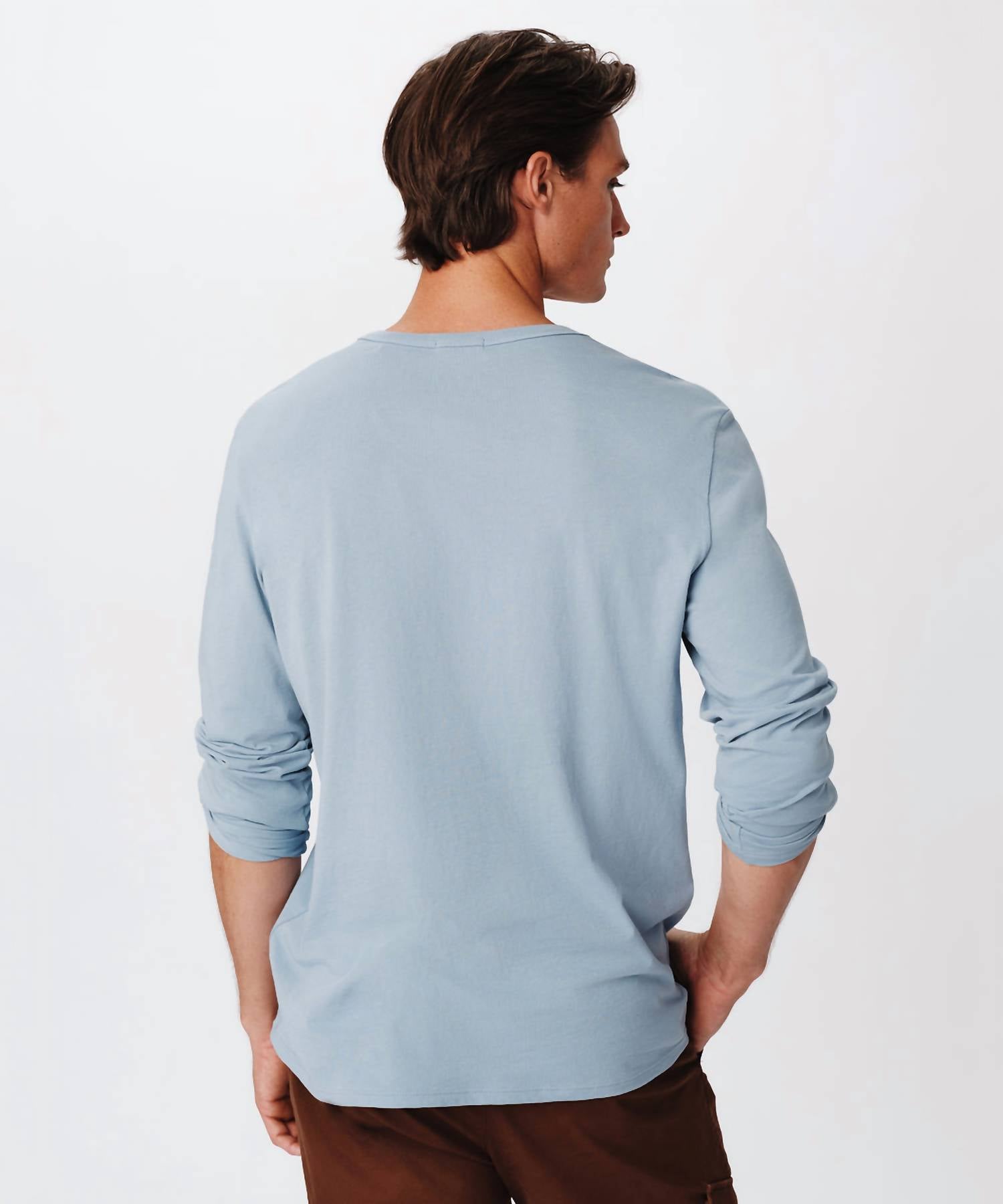 ATM Classic Jersey Long Sleeve Henley Top in hazy blue - men's long sleeve top - alternate view
