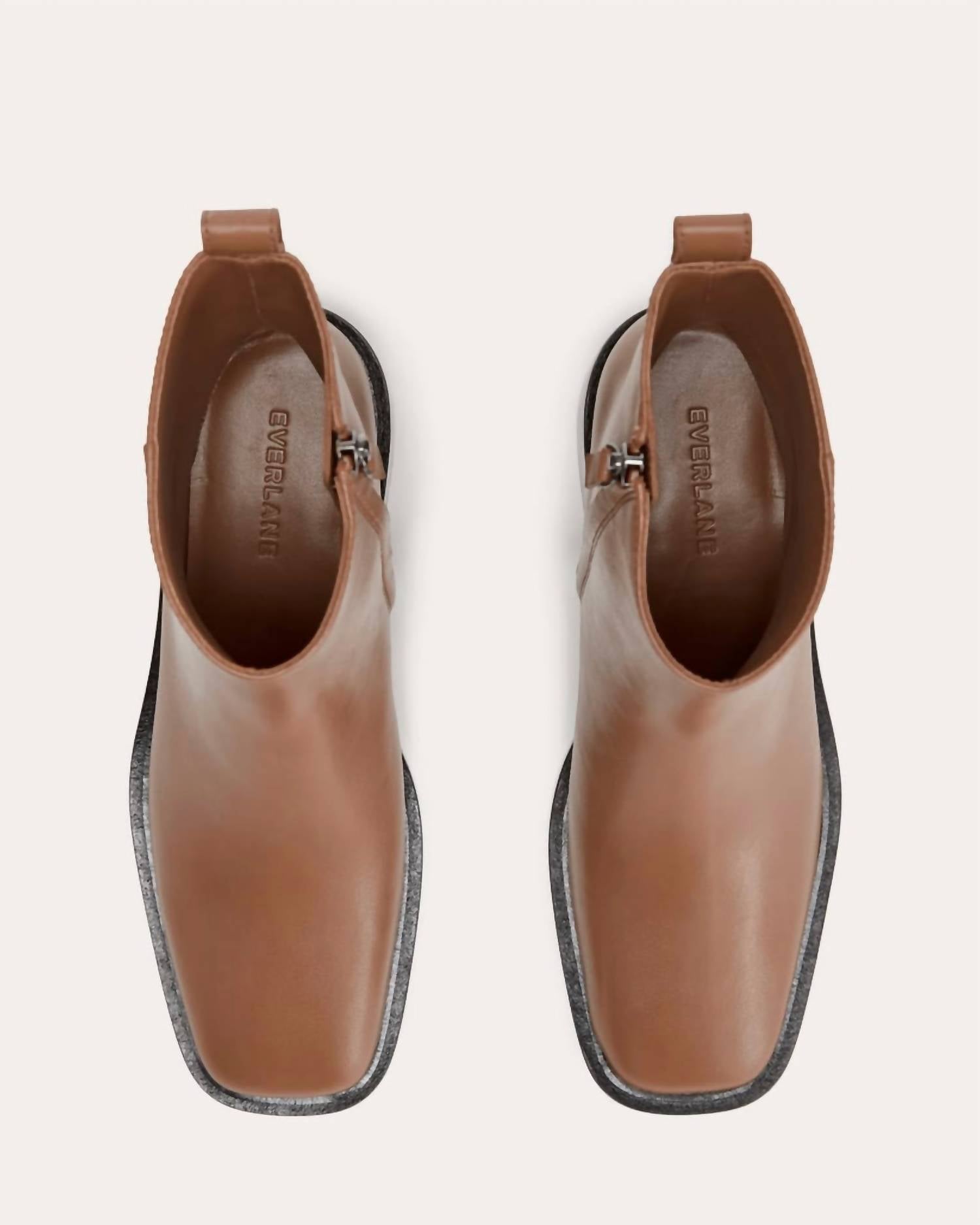 Everlane Women's City Leather Square Toe Boot in saddle brown - women's shoe - alternate view