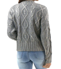 Grace and Lace Foiled Cable Knit Sweater in champagne shimmer - women's sweater - detail view