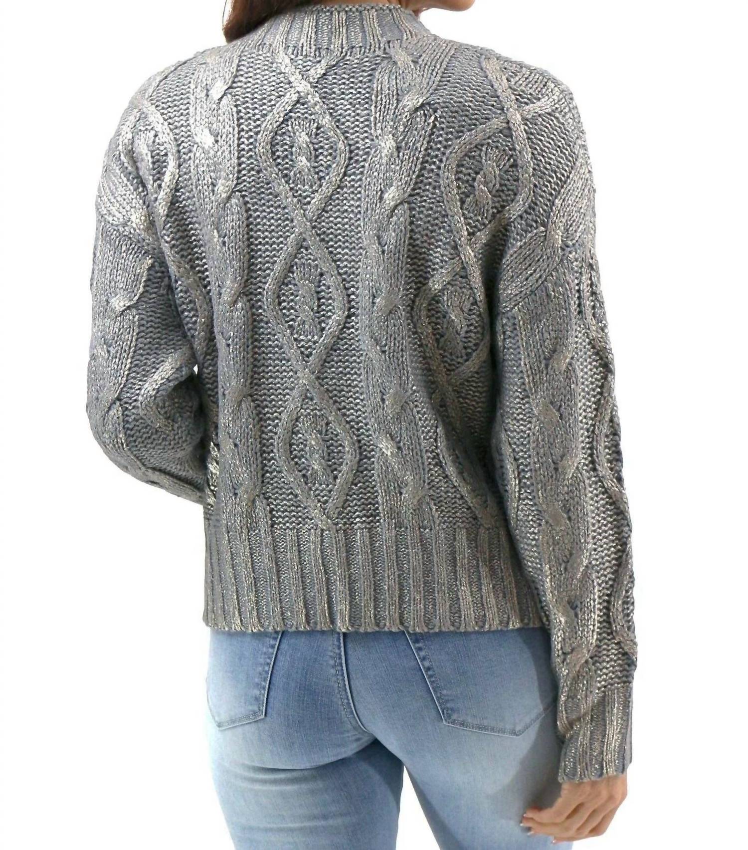 Grace and Lace Foiled Cable Knit Sweater in champagne shimmer - women's sweater - detail view