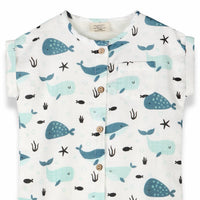 Viverano Organics - Kids Whales Rolled Sleeve Jumpsuit