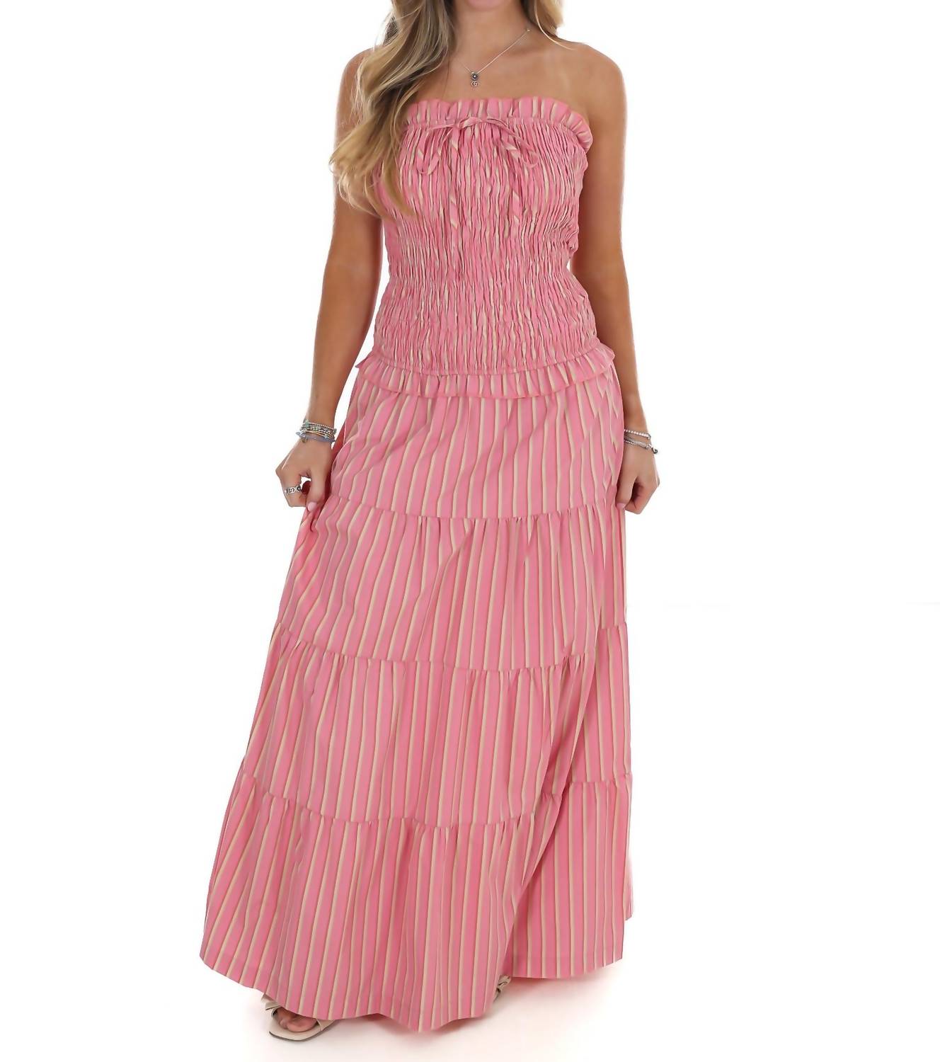 Bailey Rose Sunthread Striped Smocked Maxi Dress in strawberry - women's dress