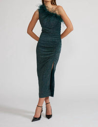 LUCY PARIS Sandrine Feather Dress in teal - women's dress