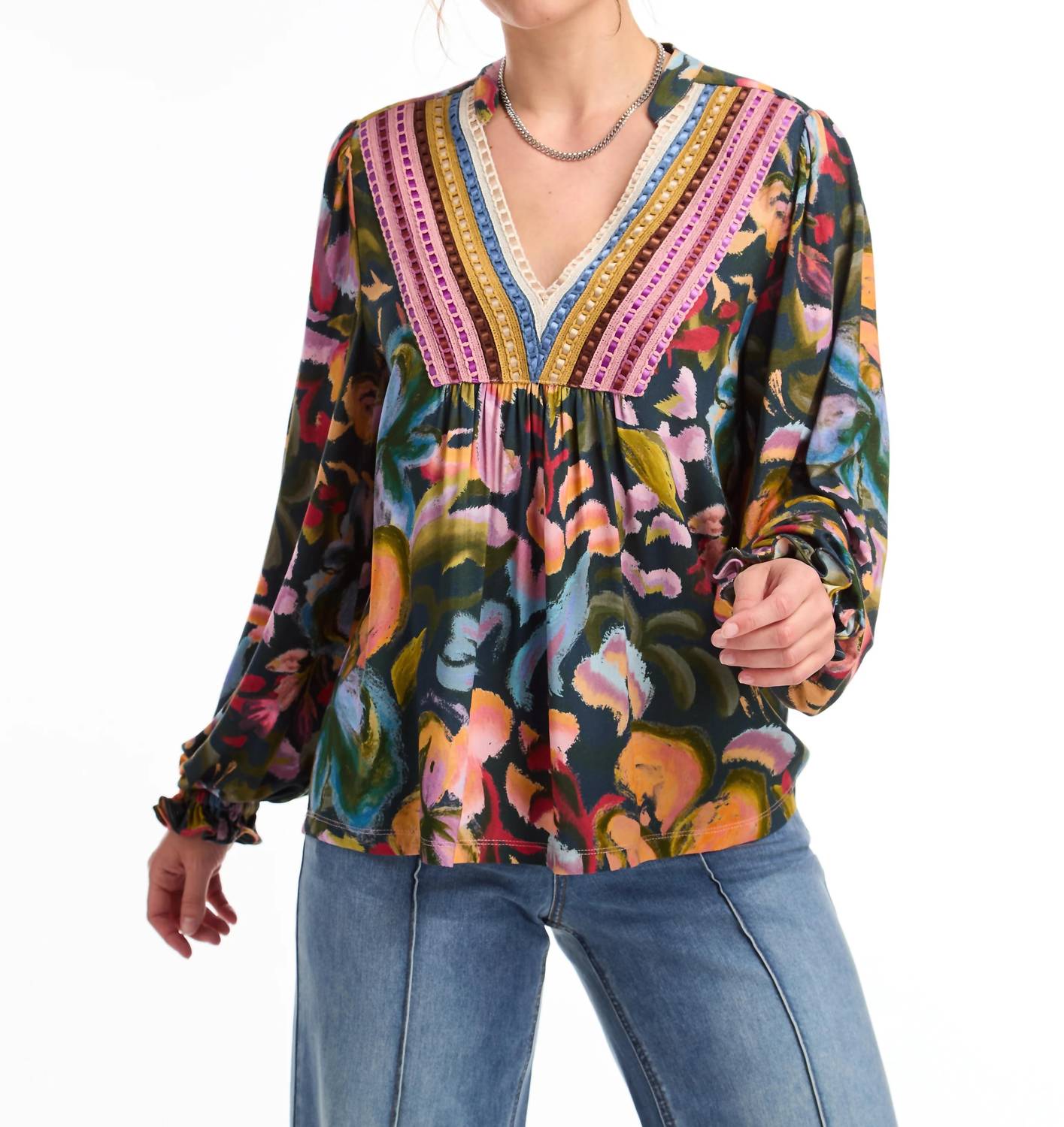 Fdj - Lace Neckline Print Tee