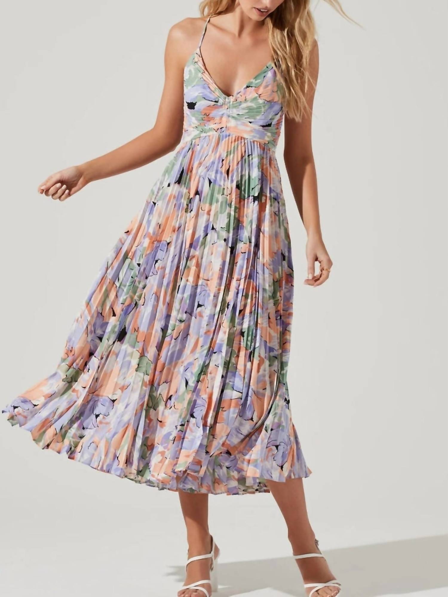 Astr - Blythe Floral Plisse Midi Dress