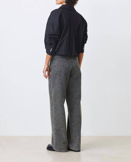 Suncoo - Leopard Print Carbon Wide Leg Jeans