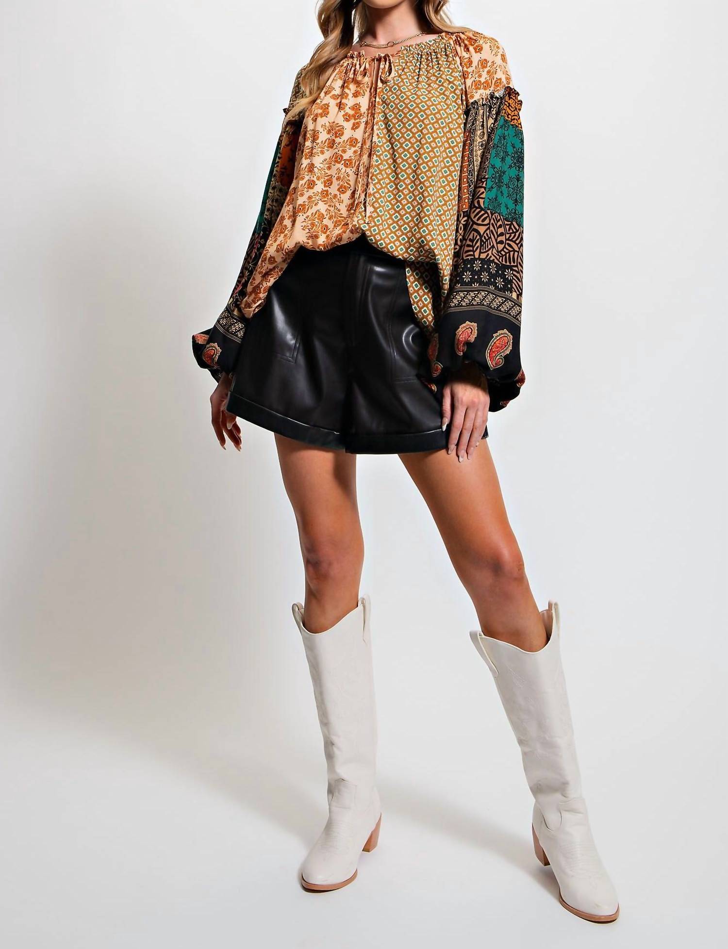 Easel - Women's Mix Print Loose Top