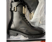 Moschino - Women’s Love Leather Combat Boots With Side Zip And Golden Detail