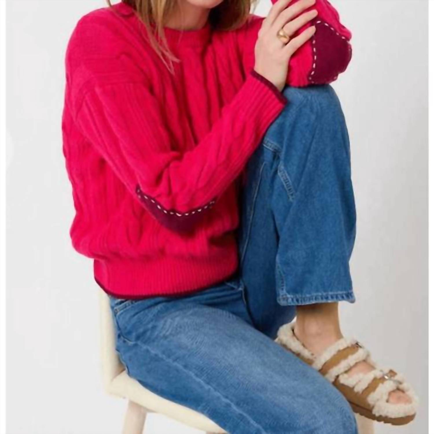 KERRI ROSENTHAL Maxwork Cable Pullover Sweater in berry - women's sweater