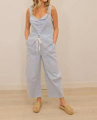 Skies Are Blue - Milta Stripe Scalloped Lace Trim Tank Top