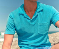 Orlebar Brown Terry Towelling Polo Shirt in aqua blue - men's shirt - alternate view