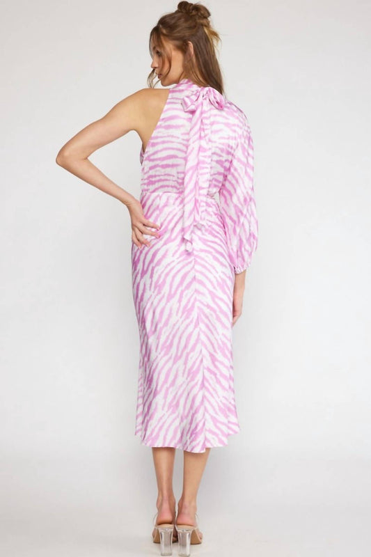 Entro - satin zebra one shoulder midi dress