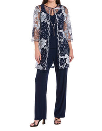 R&M Richards - Embroidered Three-piece Pant Set