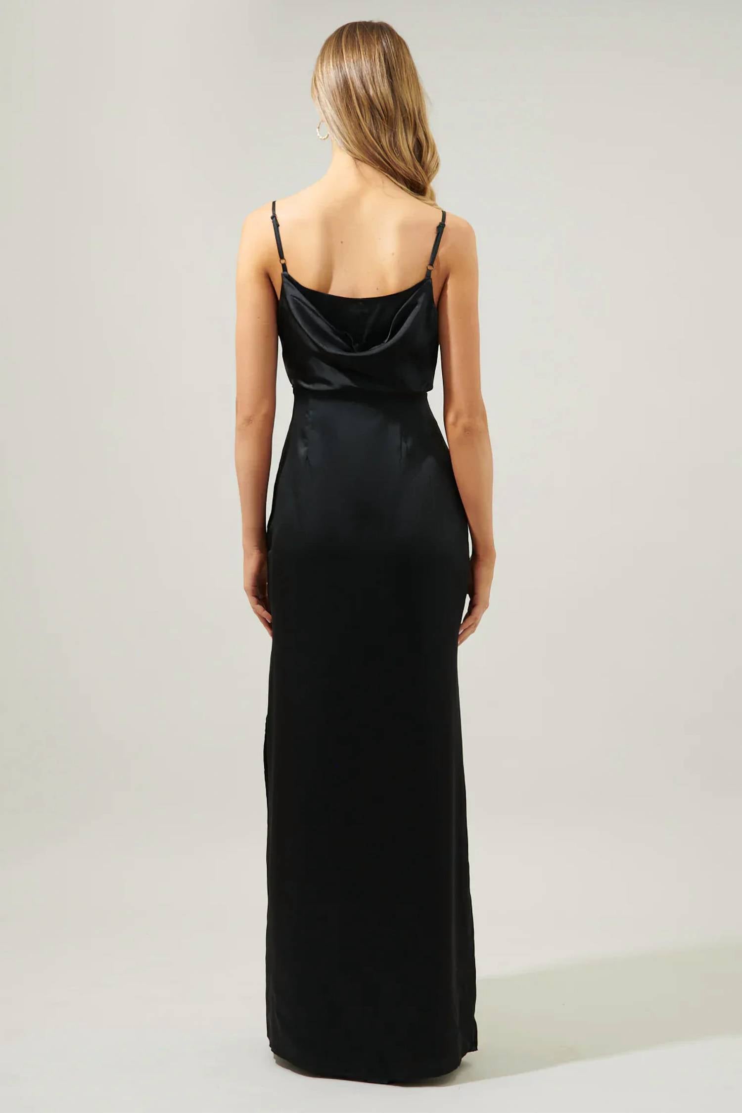 Sugarlips - Cowl Necklace Satin Long Dress