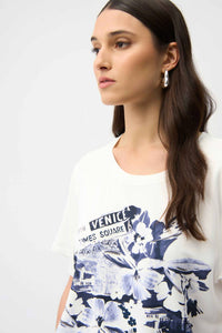 Joseph Ribkoff - front print straight t-shirt with rhinestones