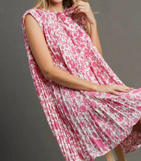 Umgee - Pleated Sleeveless Tie Neck Short Dress