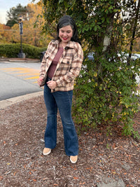 Staccato - Collared Button Plaid Short Jacket