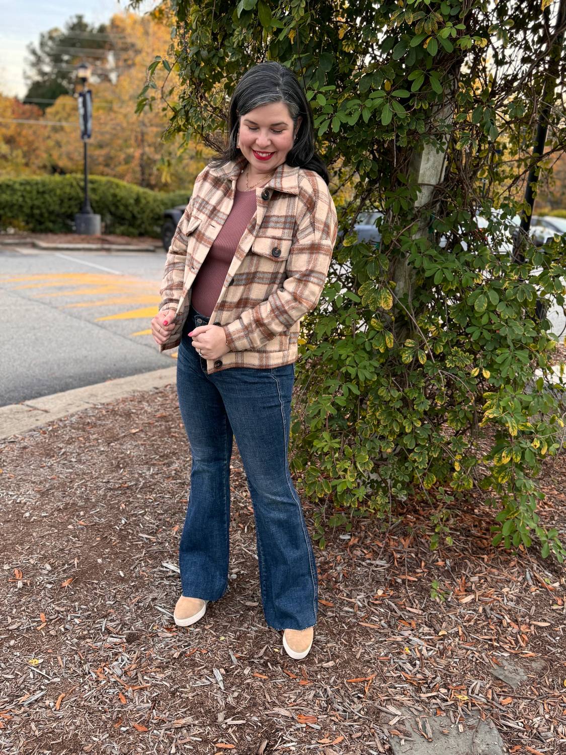 Staccato - Collared Button Plaid Short Jacket