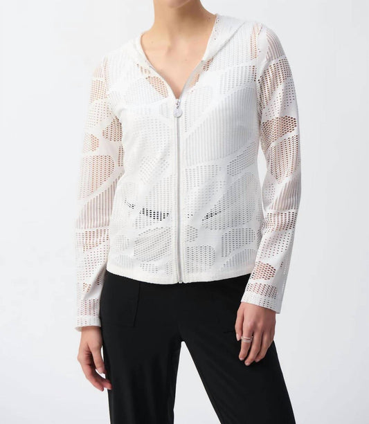 Joseph Ribkoff - Hooded Zip Front Novelty Mesh Jacket