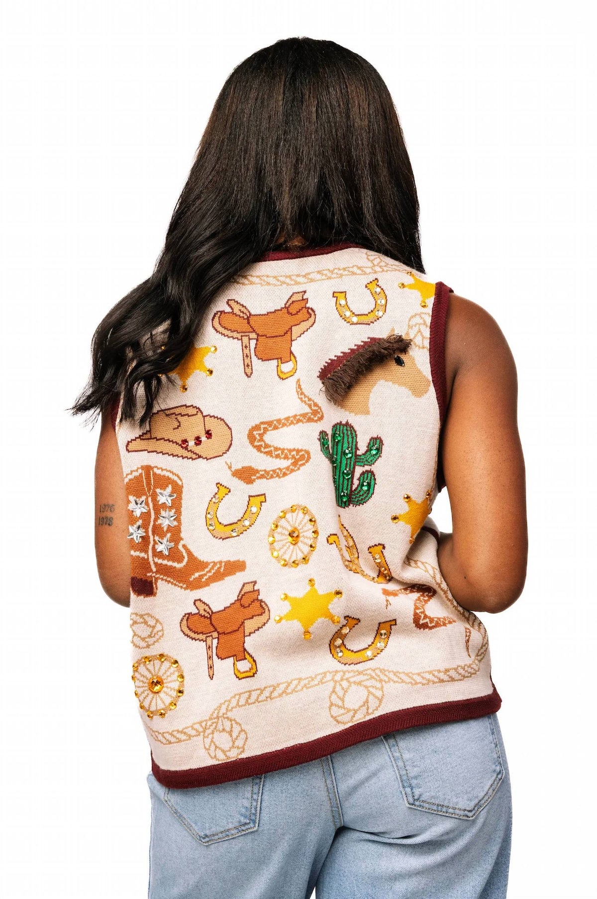 Queen Of Sparkles - Western Icon Knit Button Up Vest