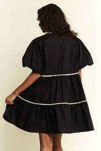 JADE BY JANE Solid Tiered Mini Dress in black - women's dress - detail view