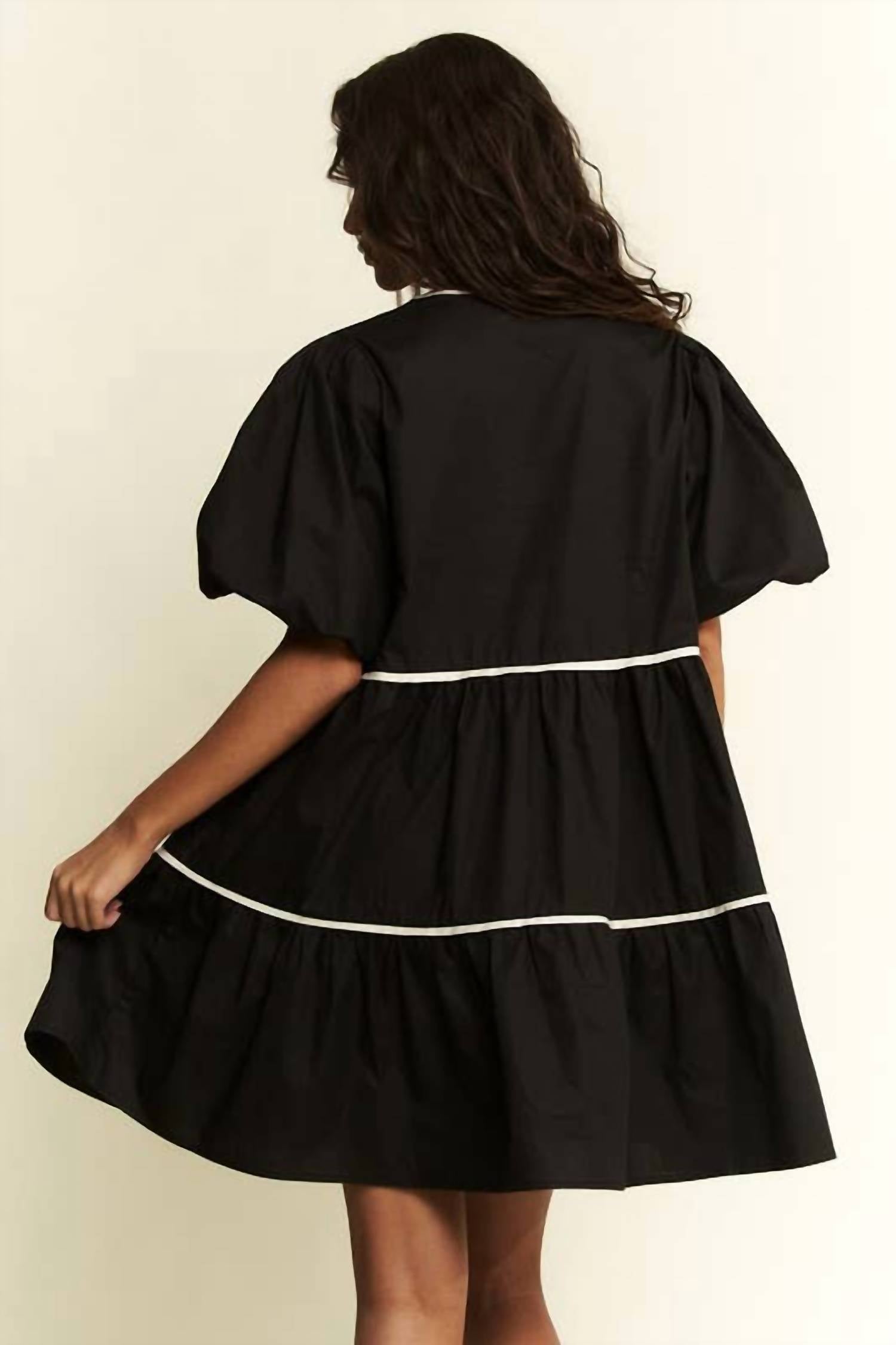 JADE BY JANE Solid Tiered Mini Dress in black - women's dress - detail view