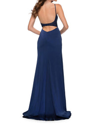 La Femme - Satin With Sheer Illusion Lace Beaded Bodice Gown