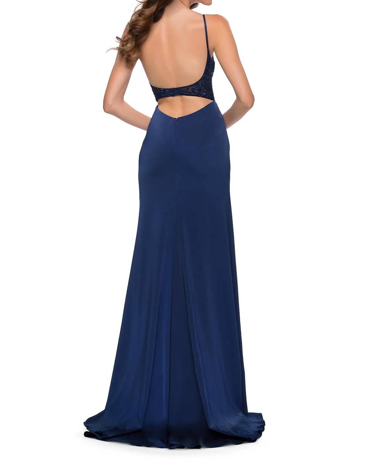 La Femme - Satin With Sheer Illusion Lace Beaded Bodice Gown
