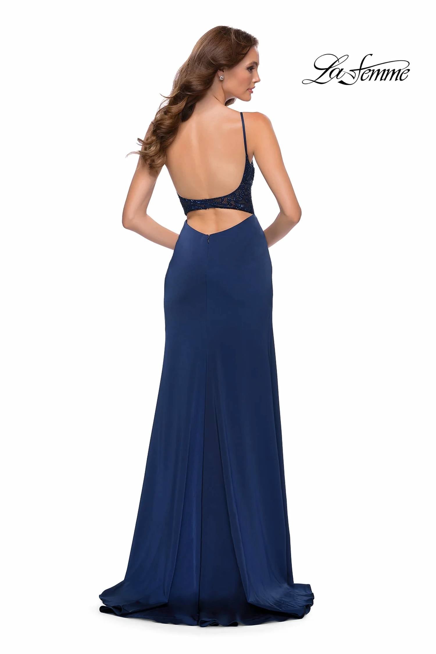 La Femme - Satin With Sheer Illusion Lace Beaded Bodice Gown