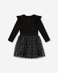 Deux Par Deux - Girls Long Sleeve Dress With Glittering Tulle Skirt