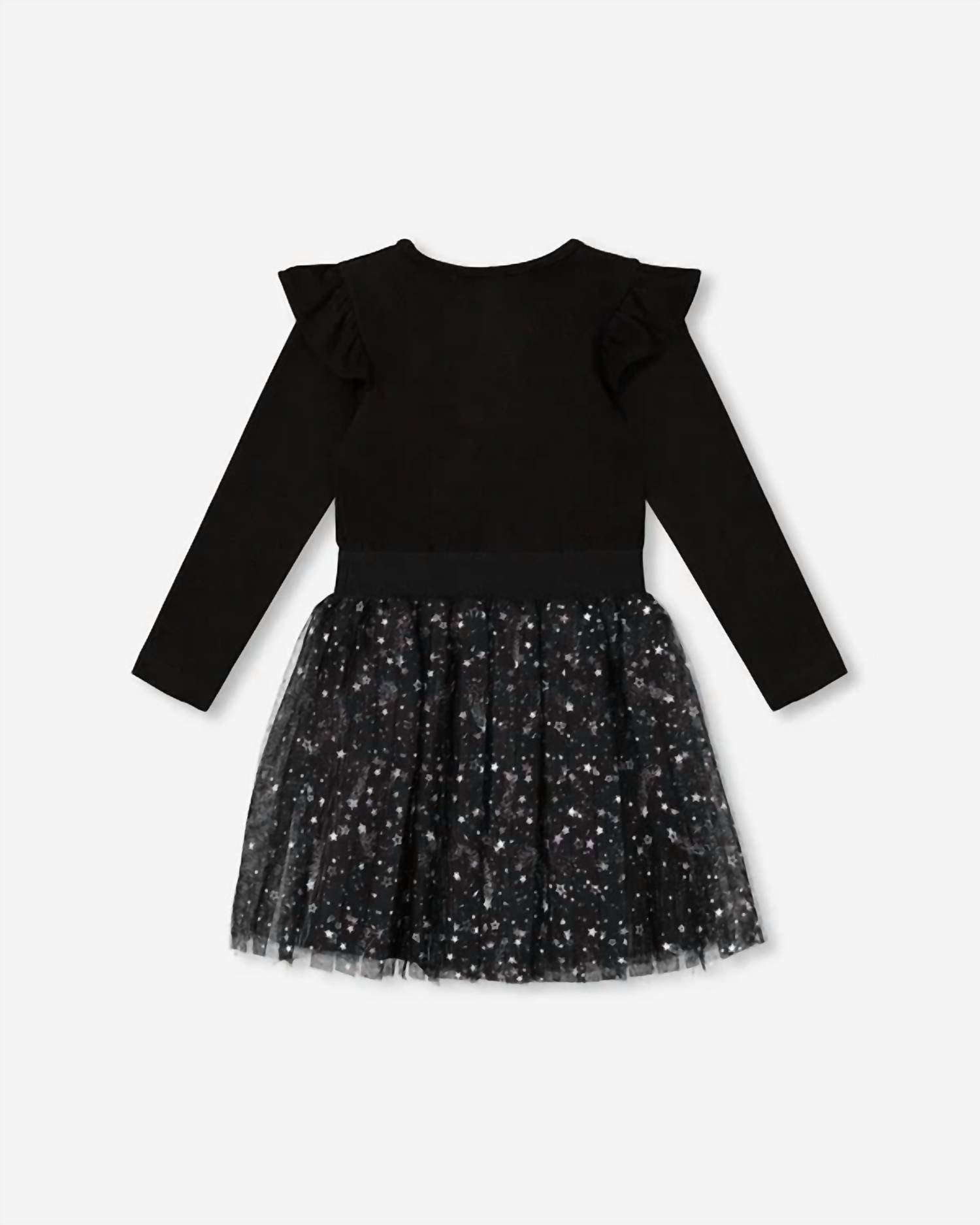 Deux Par Deux - Girls Long Sleeve Dress With Glittering Tulle Skirt