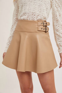 Bluivy - Faux Leather Side Buckled Skirt - Beige