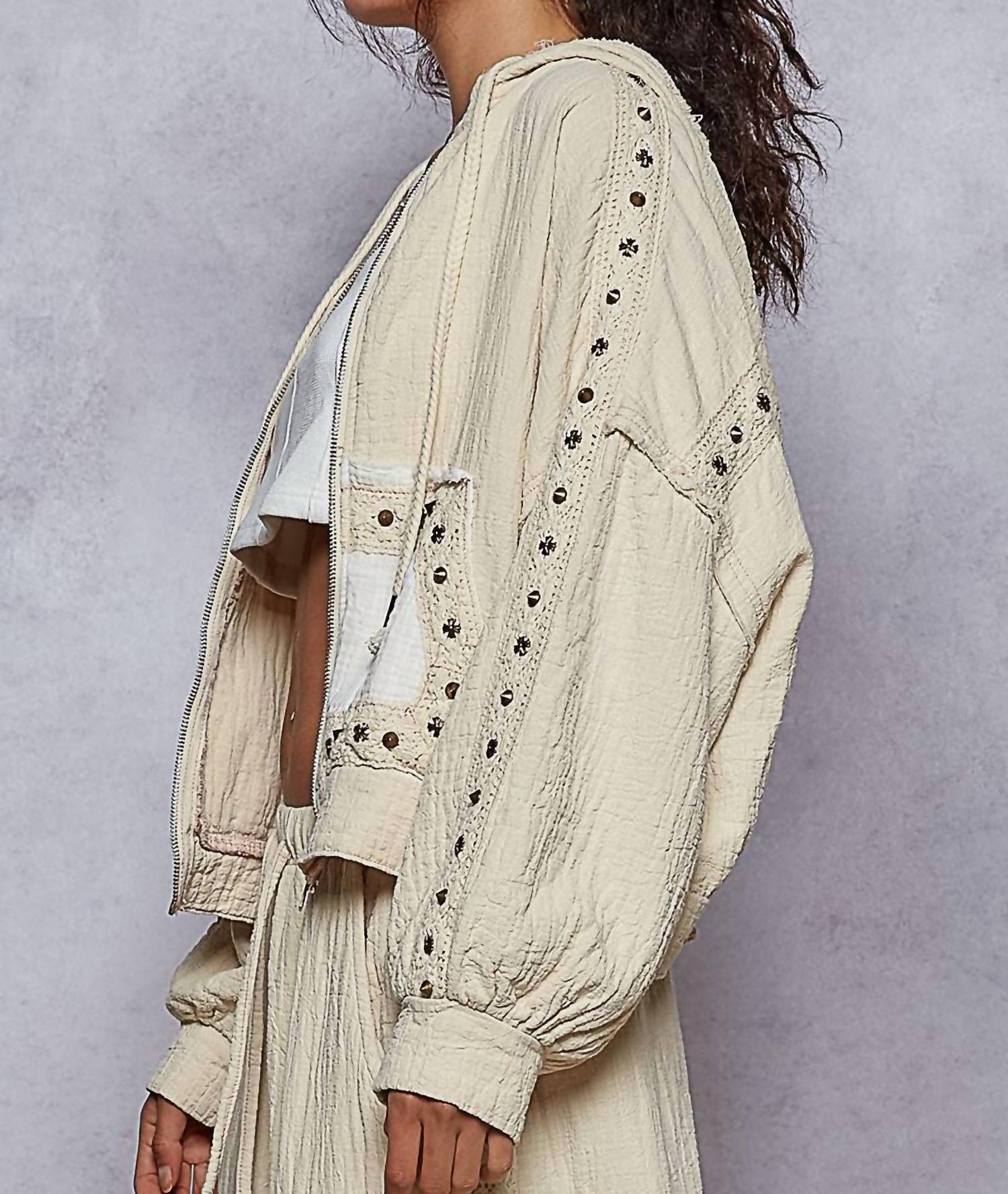 POL Stoddard Zip Up Hoodie in natural - women's top - detail view