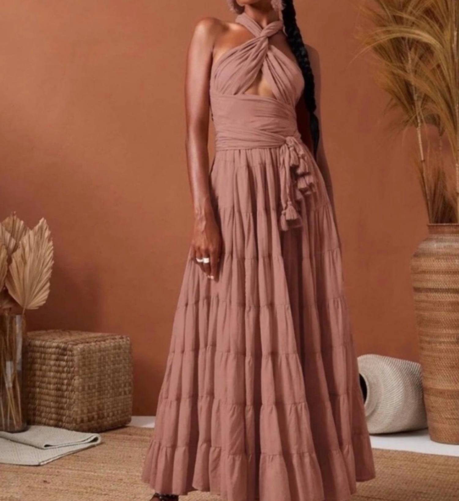 Erika Peña Selma Bohemian Maxi Dress in warm sand - women's dress