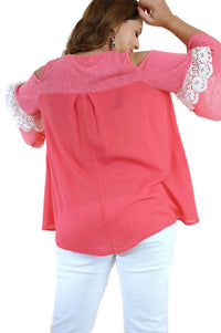 Umgee - Cold Shoulder Ruffle Sleeve Top