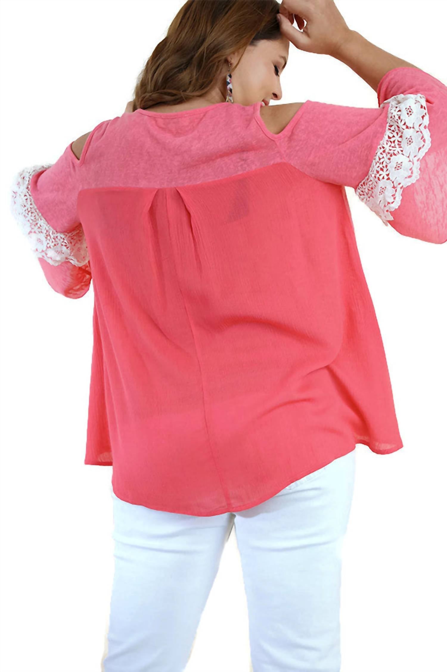 Umgee - Cold Shoulder Ruffle Sleeve Top