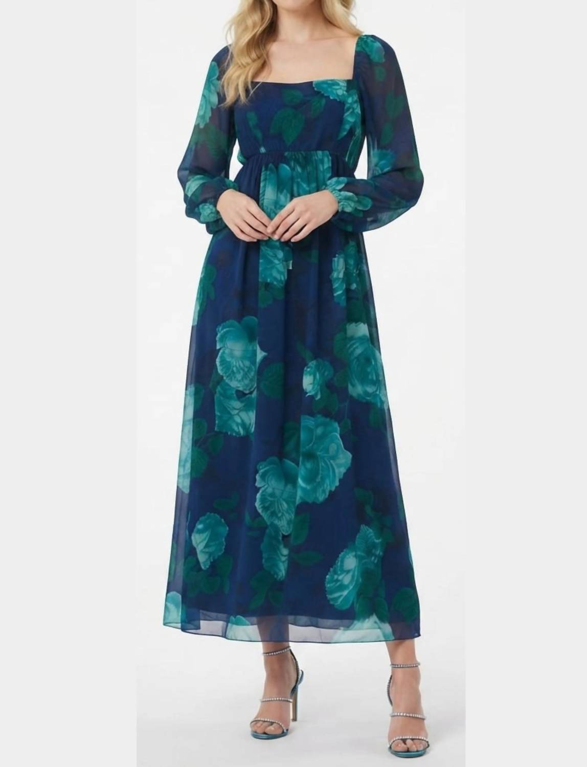 London Times - Women's Floral Print Empire Waist Maxi Dress