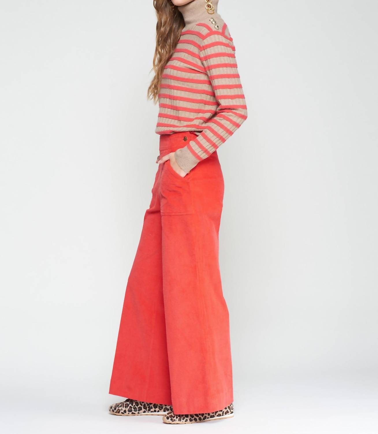 Vilagallo The Muriel Corduroy Wide-Leg Pant in poppy red - women's pants - alternate view