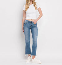 Flying Monkey - Mid Rise Distressed Hem Ankle Bootcut Jeans