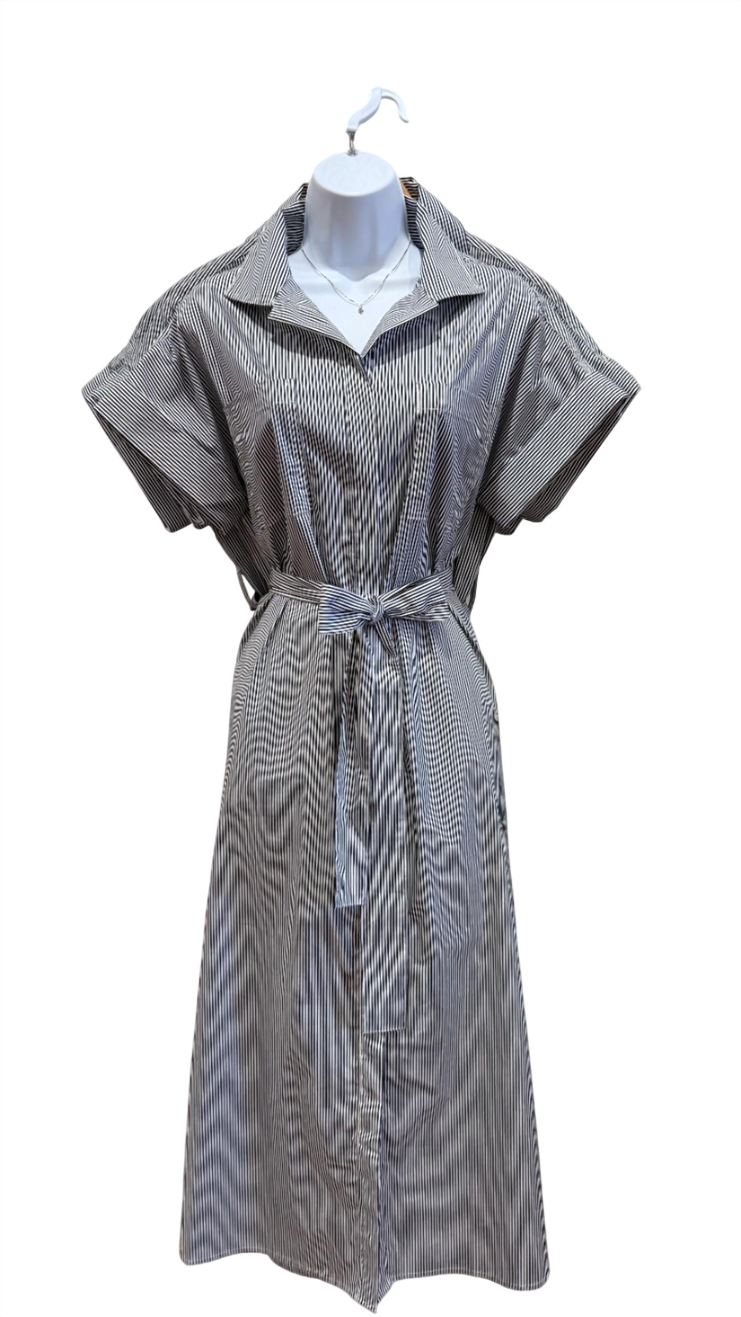 ELAN Women's Striped Button-down Midi Dress in navy - women's dress