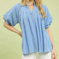 Umgee - Collins V-neck Flutter Sleeve Top