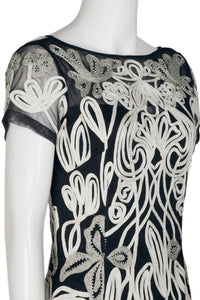 Js Collections - Art Nouveau Illusion Embellished Mesh Dress