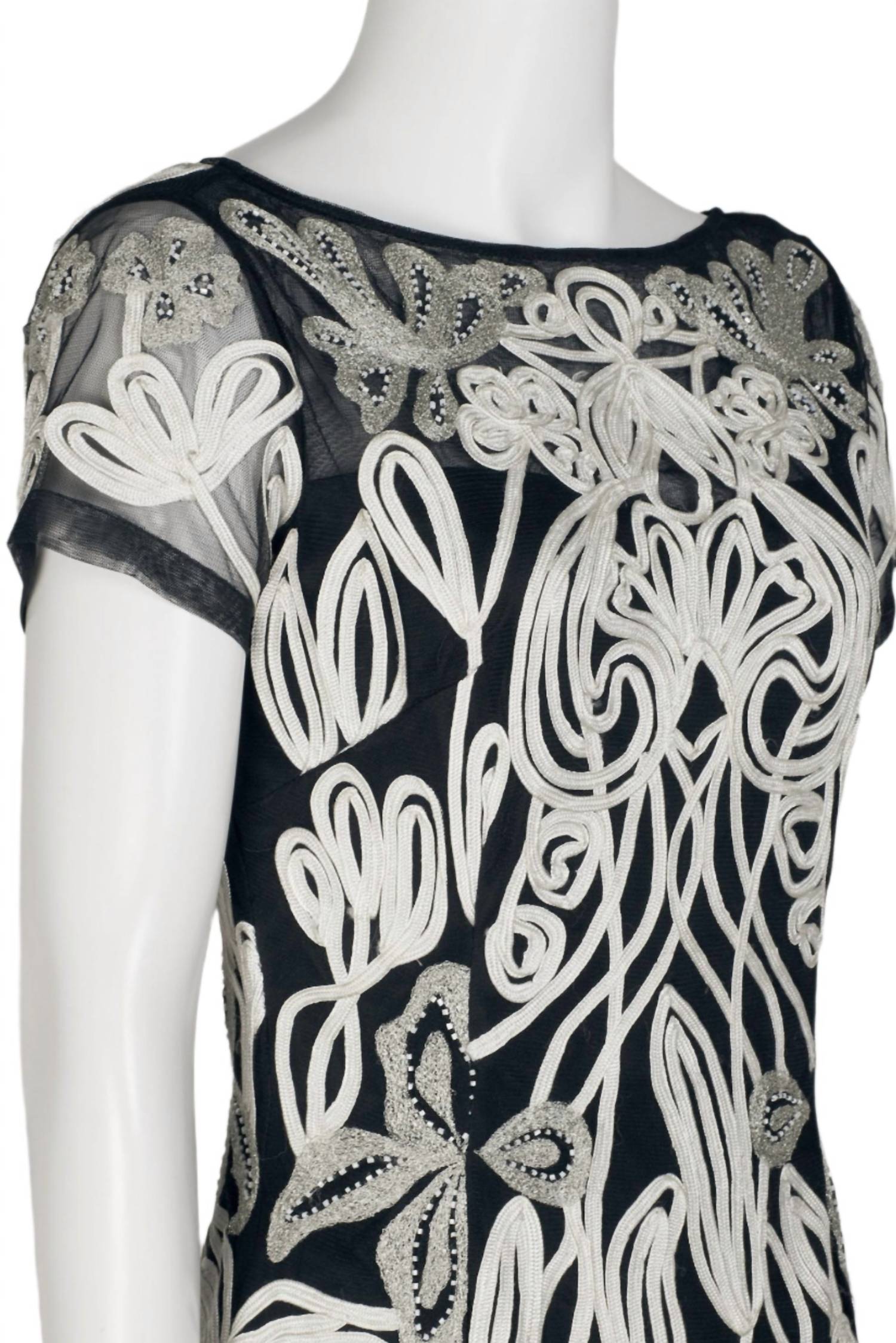 Js Collections - Art Nouveau Illusion Embellished Mesh Dress