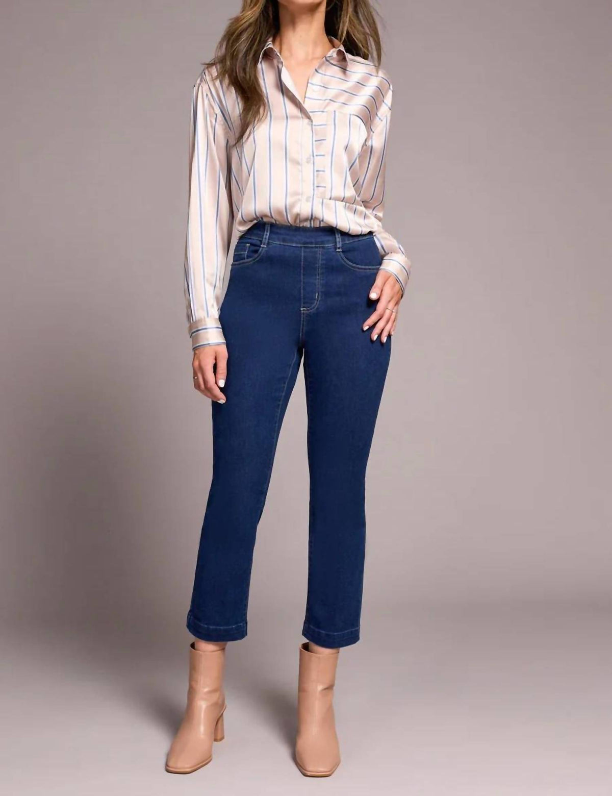 Tribal - Audrey Pull-on Crop Straight Jeans With Front Crease